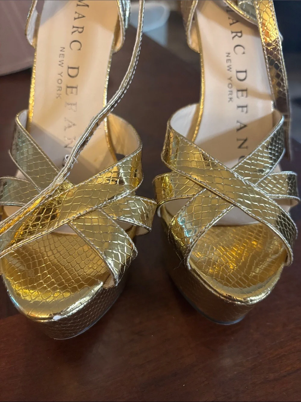 Marc Defang Gold Metallic Strappy Platform Heels